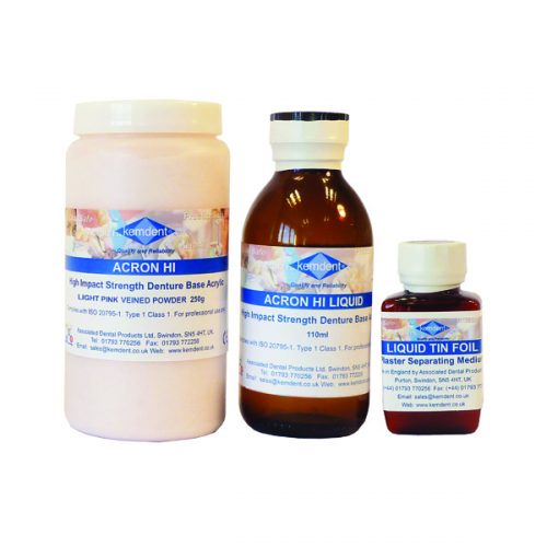 Kemdent Acron HI High Impact Denture Base Acrylic Powder & Liquid (Original Pink Veined 250g/110ml)